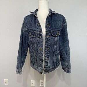 Vintage Lee Jacket Women's Large‎ Blue Acid Wash Denim Trucker Button Front 90s